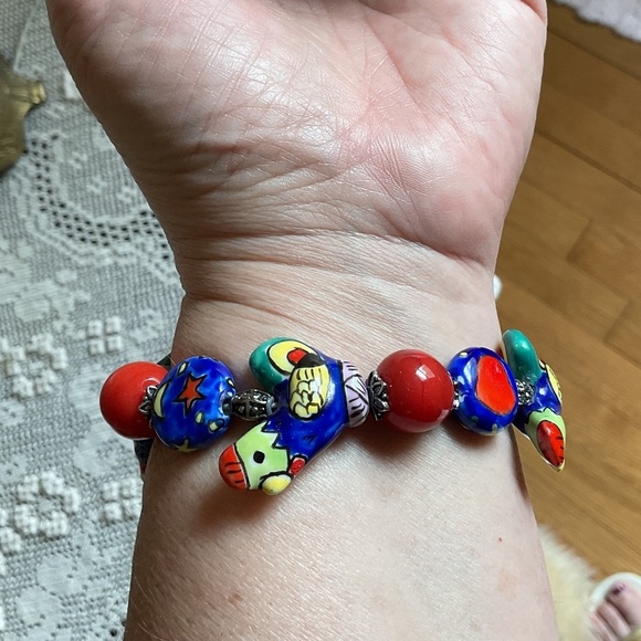 NWOT CERAMIC HAND MADE MULTICOLOR BEADS STRECH BRACELET - Picture 10 of 11